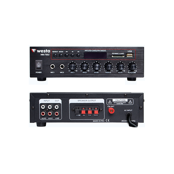 WESTA WM-605U 100W Usb/SD/ BT 100V 2 BÖLGELİ TRAFOLU ANFİ