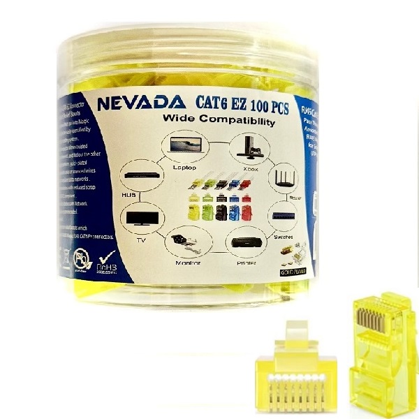 NEVADA EZ RJ45 CAT6 UÇ 100 ADET (YENİ NESİL SARI RENK)