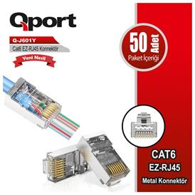 QPORT Q-J601Y CAT6 50 ADET EZ-RJ45 YENİ NESİL METAL KONNEKTOR